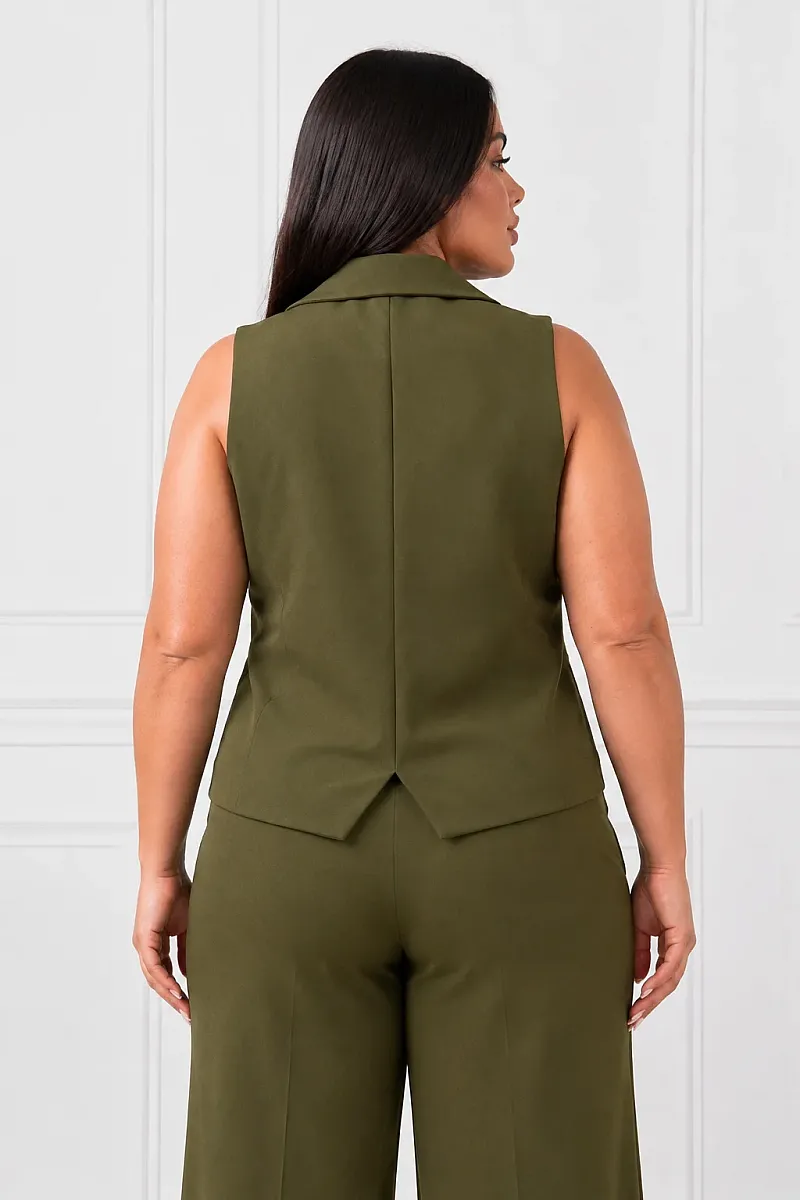 Plus Size Γιλέκο Κοστουμιού Λαδί