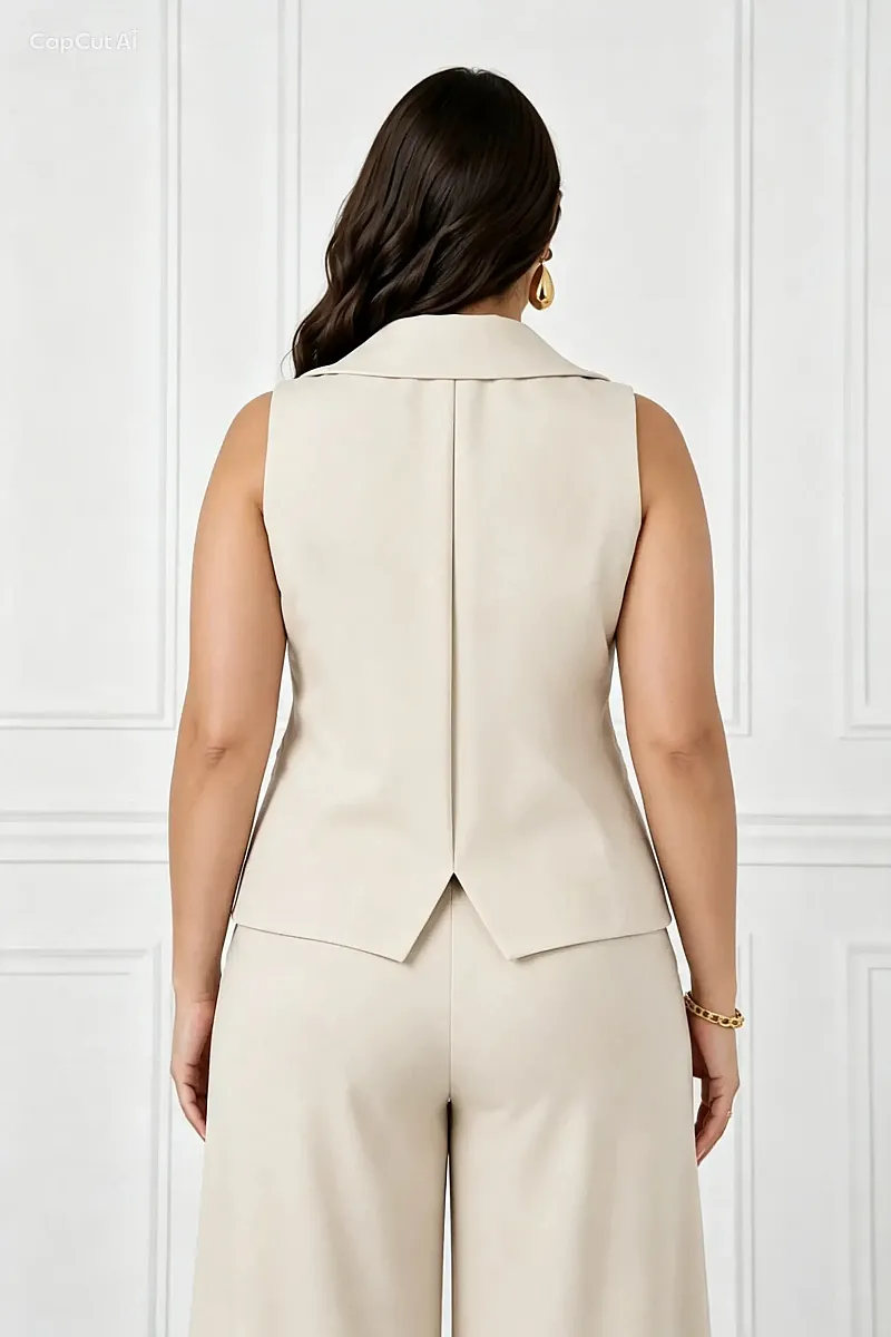 Plus Size Γιλέκο Κοστουμιού Μπεζ