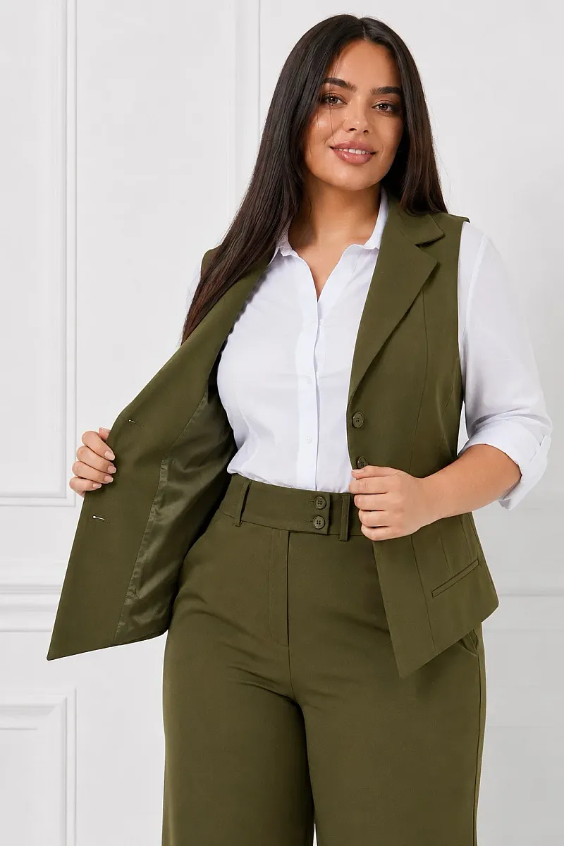 Plus Size Γιλέκο Κοστουμιού Λαδί