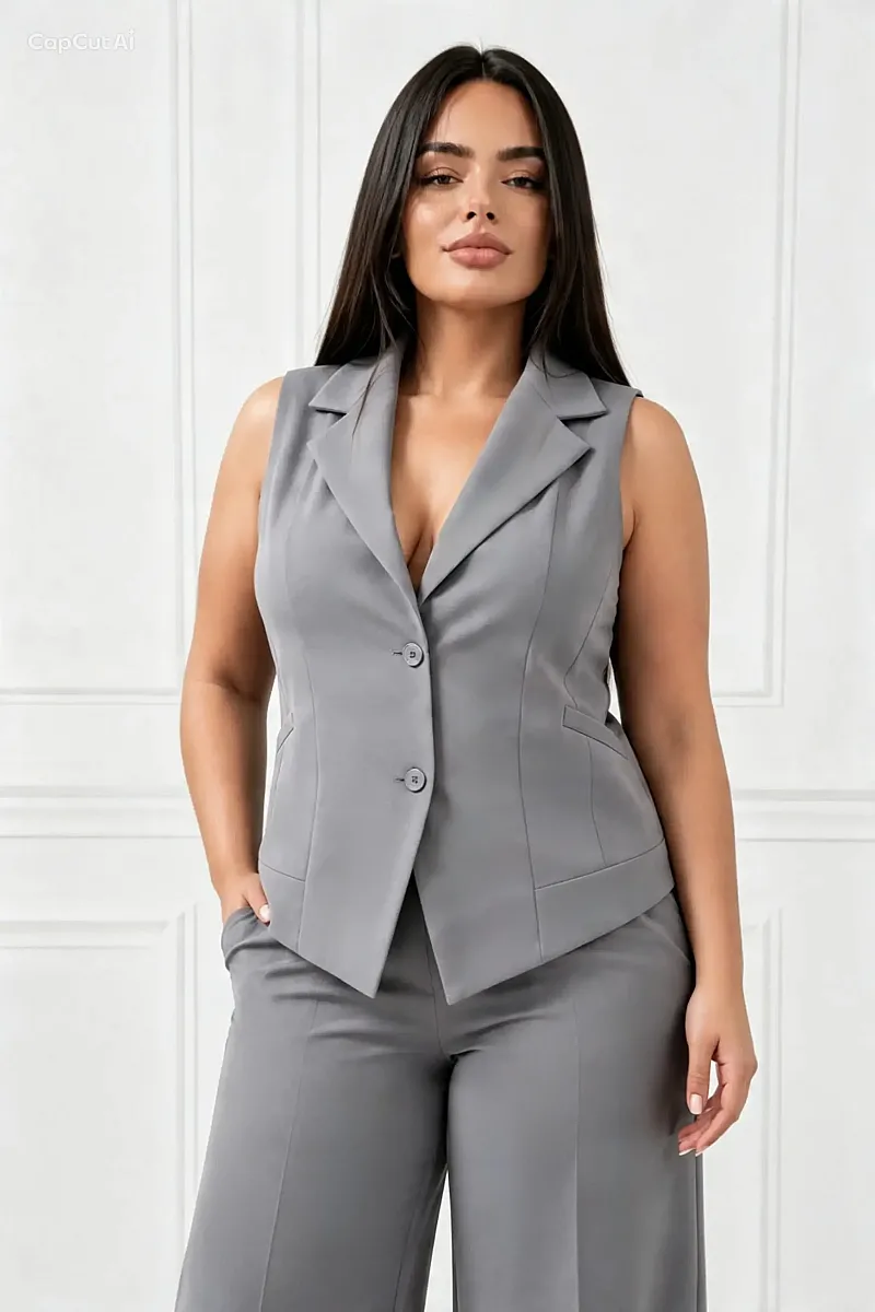 Plus Size Γιλέκο Κοστουμιού Γκρι   