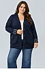 Navy Μακριά Πλεκτή Ζακέτα Plus Size με Στρας 