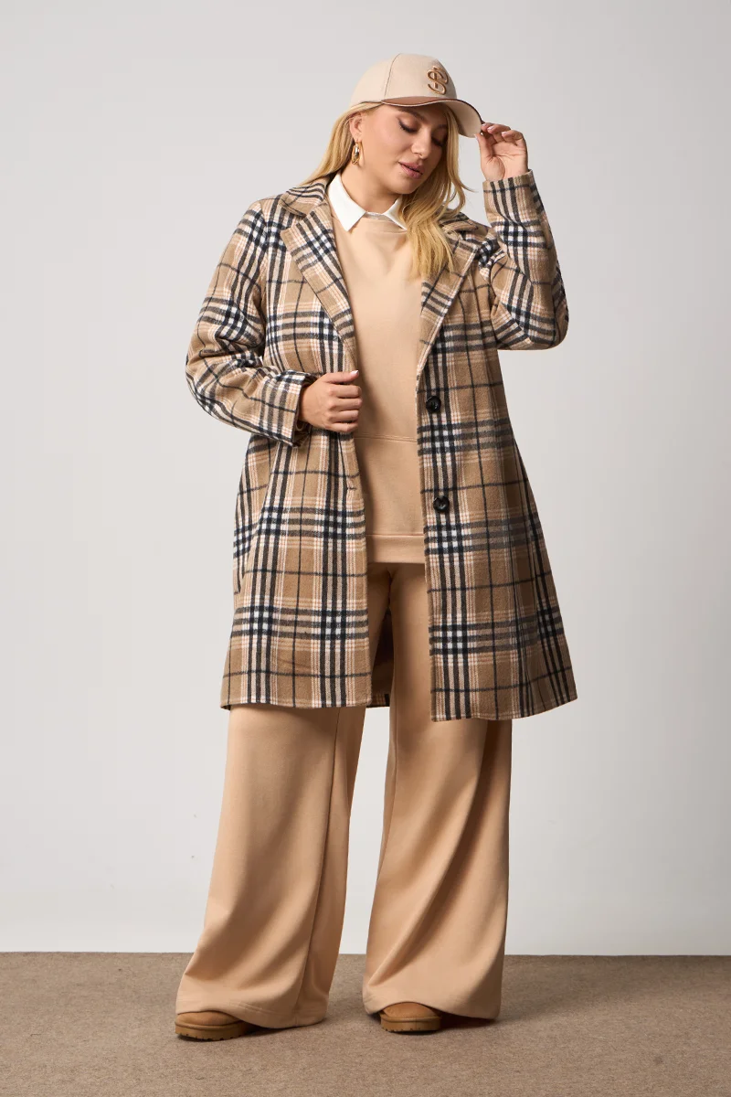 Καρό Παλτό Με Φόδρα Μπεζ