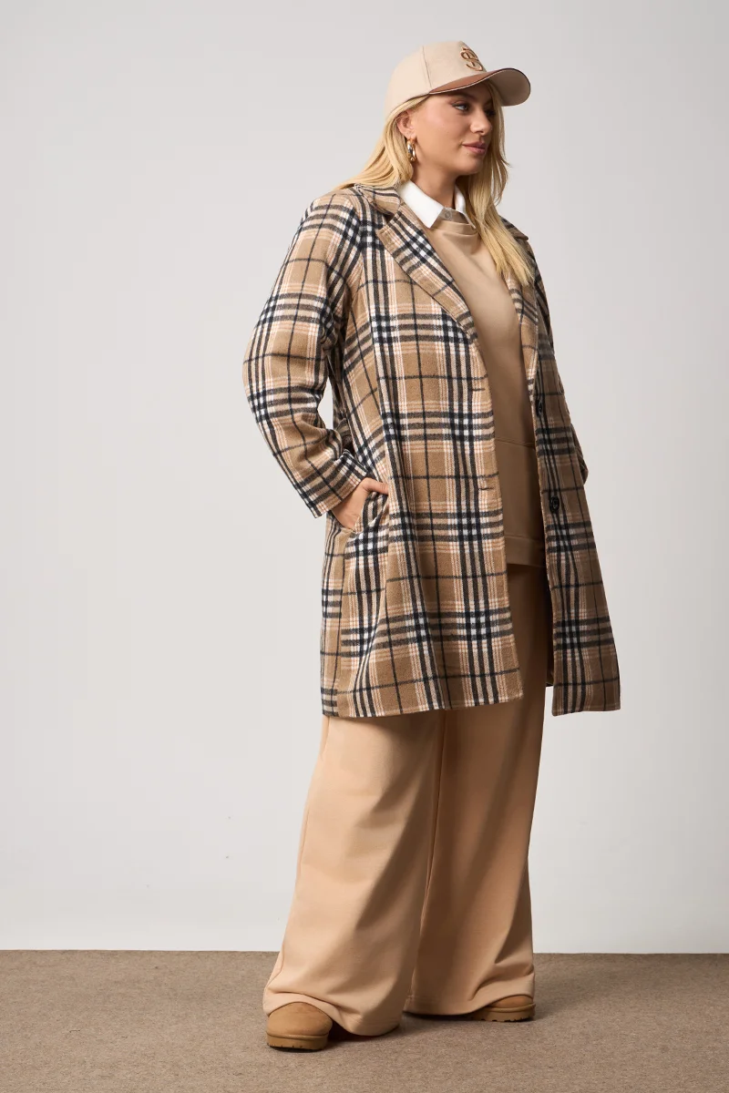 Καρό Παλτό Με Φόδρα Μπεζ