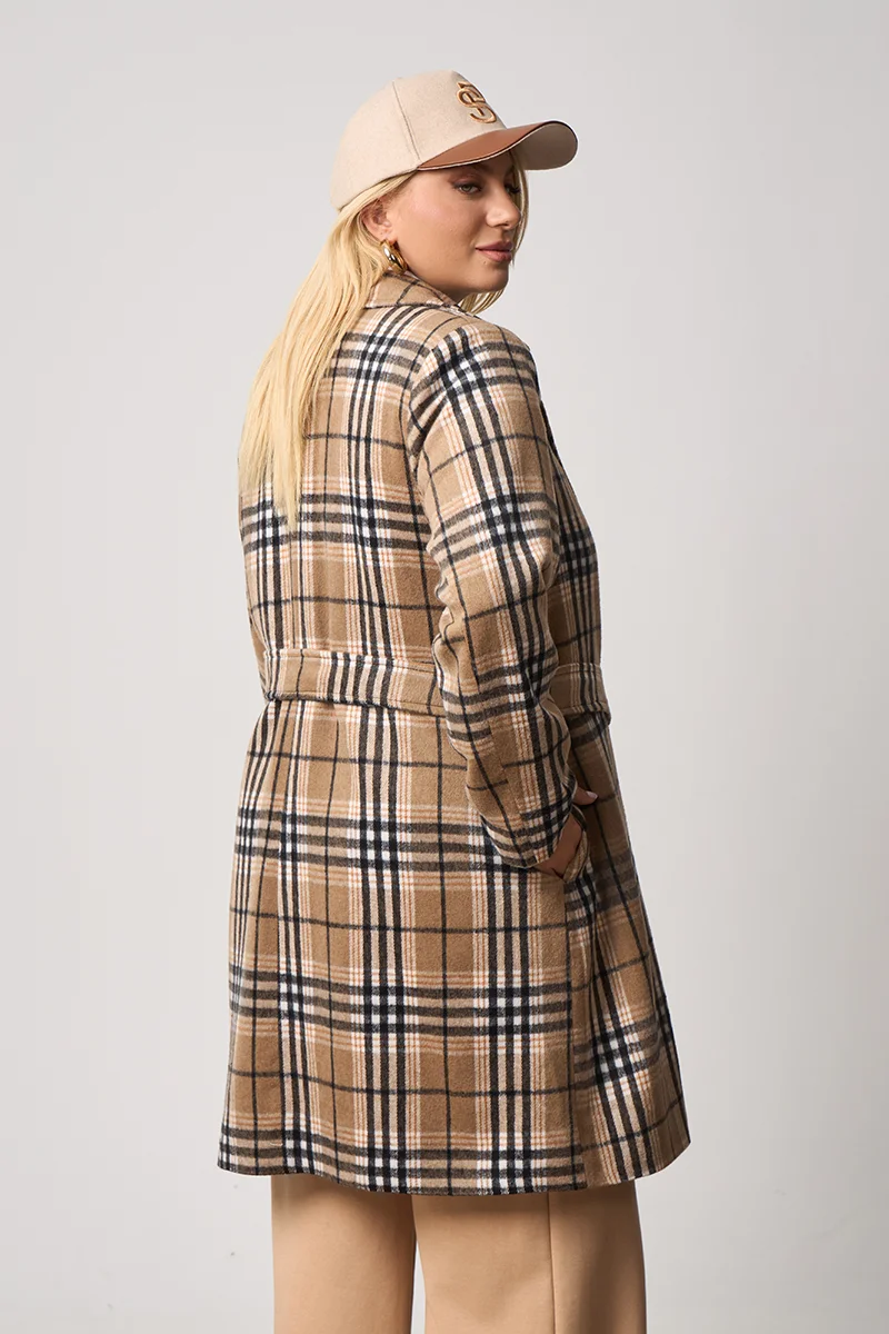 Καρό Παλτό Με Φόδρα Μπεζ