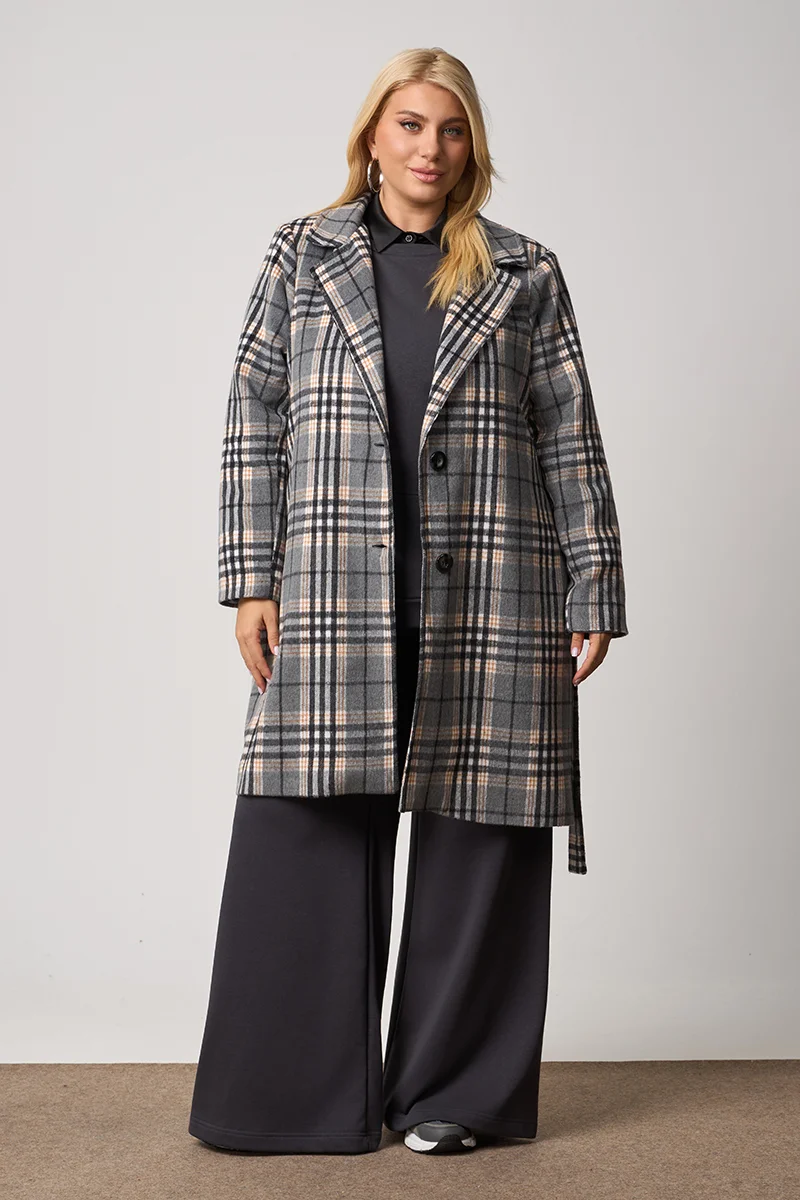 Καρό Παλτό Με Φόδρα Γκρι