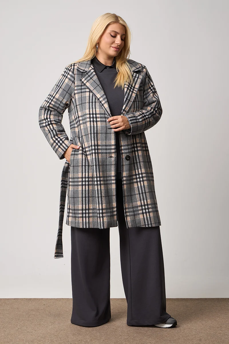 Καρό Παλτό Με Φόδρα Γκρι