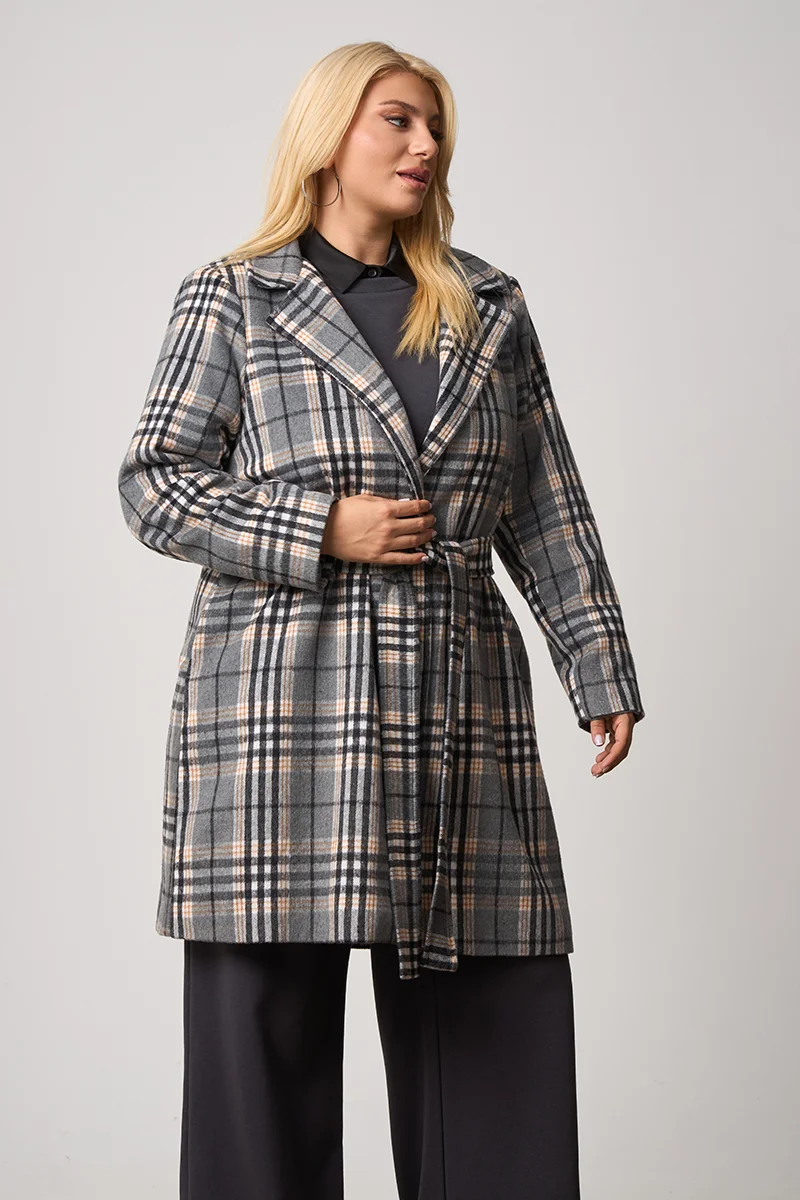 Καρό Παλτό Με Φόδρα Γκρι