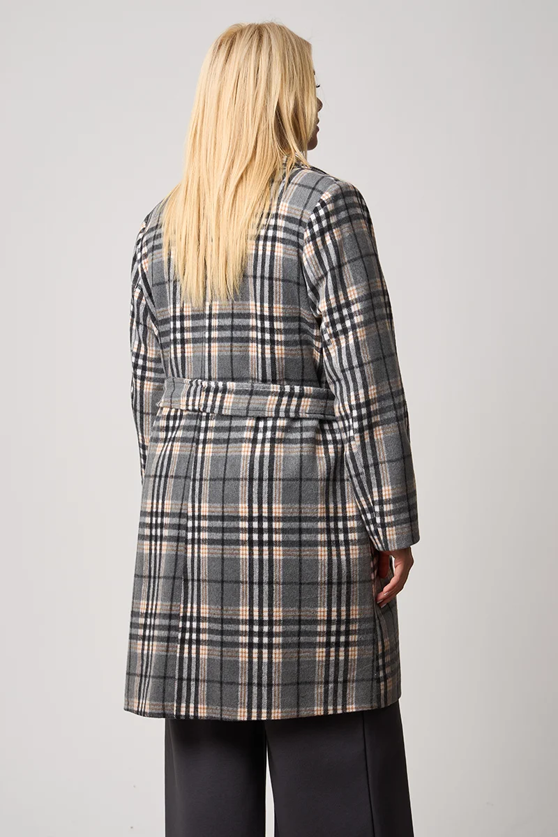 Καρό Παλτό Με Φόδρα Γκρι