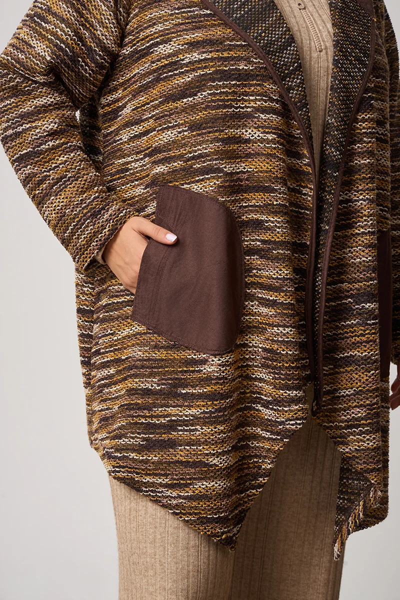 Πλεκτή Ζακέτα με Κουκούλα και Τσέπες Αλκαντάρα