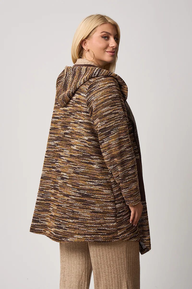 Πλεκτή Ζακέτα με Κουκούλα και Τσέπες Αλκαντάρα