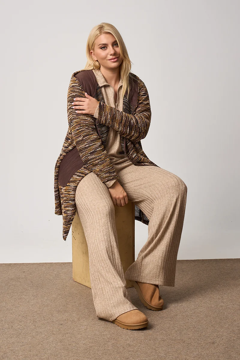 Πλεκτή Ζακέτα με Κουκούλα και Τσέπες Αλκαντάρα