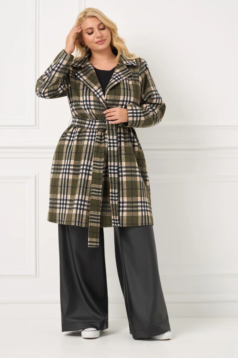 Καρό Παλτό Με Φόδρα Χακί 