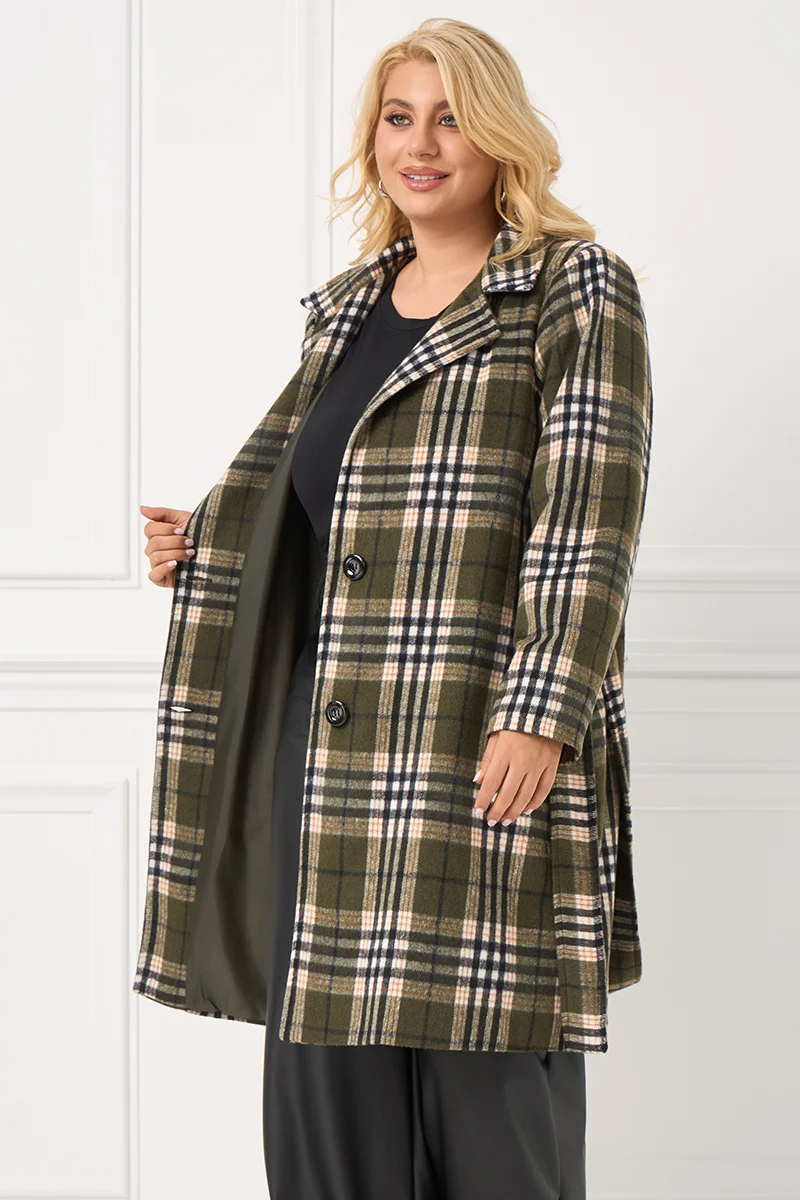Καρό Παλτό Με Φόδρα Χακί 