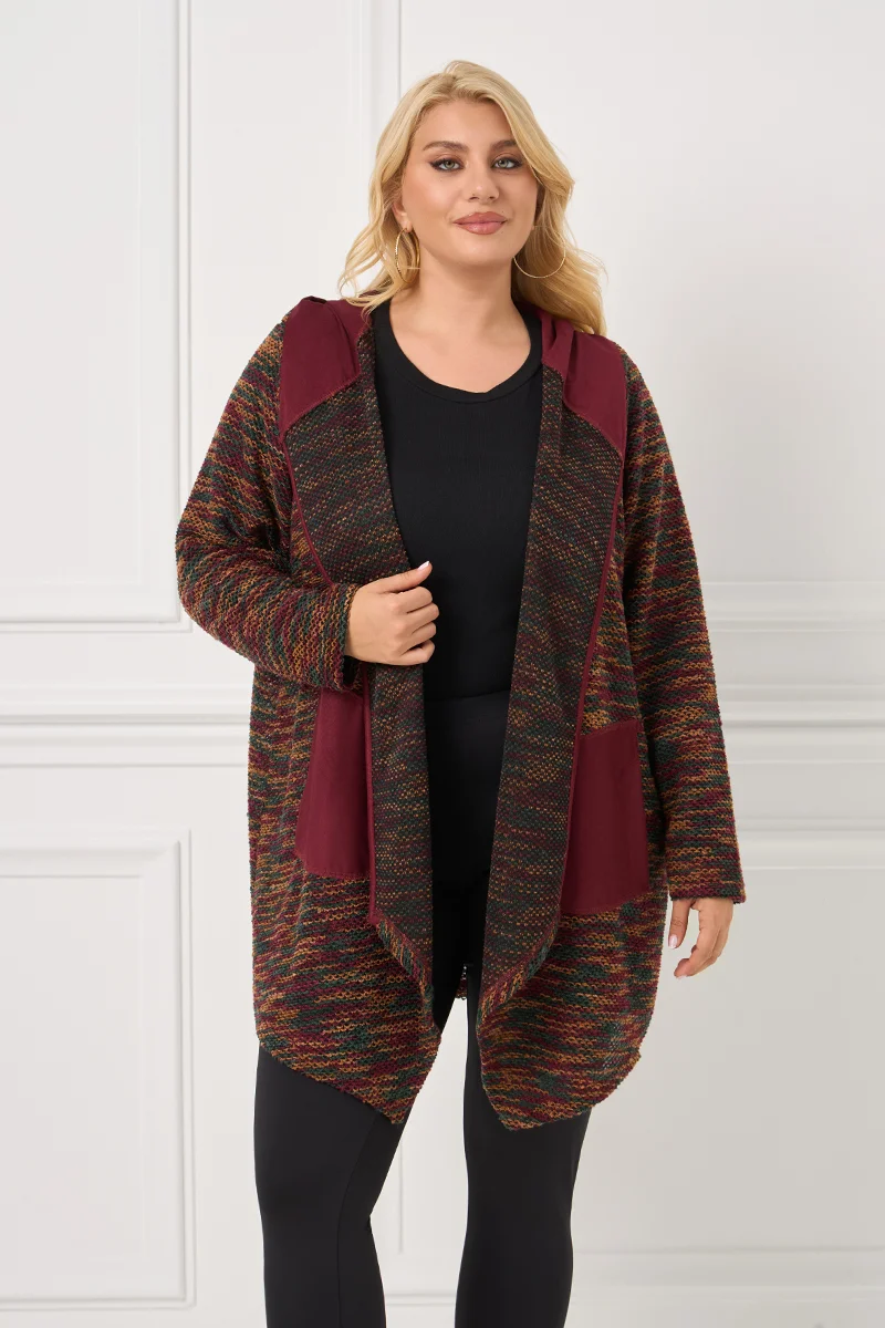 Πλεκτή Ζακέτα με Κουκούλα και Τσέπες