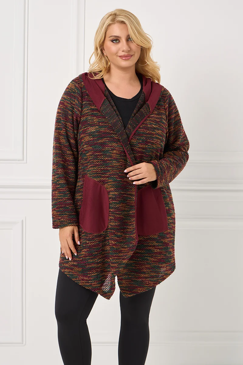 Πλεκτή Ζακέτα με Κουκούλα και Τσέπες