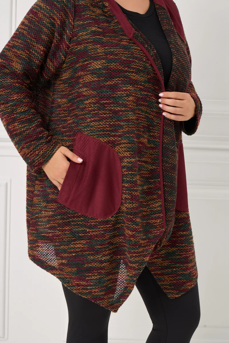 Πλεκτή Ζακέτα με Κουκούλα και Τσέπες