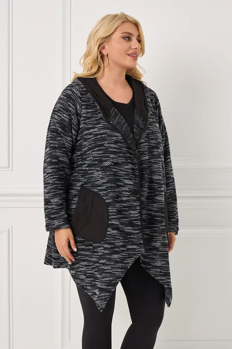 Πλεκτή Ζακέτα Γκρι με Κουκούλα και Τσέπες Αλκαντάρα