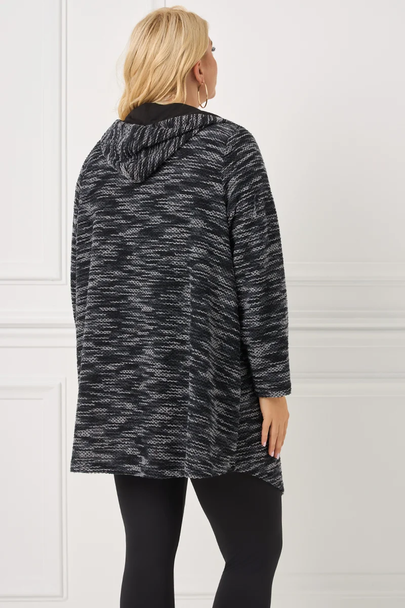 Πλεκτή Ζακέτα Γκρι με Κουκούλα και Τσέπες Αλκαντάρα