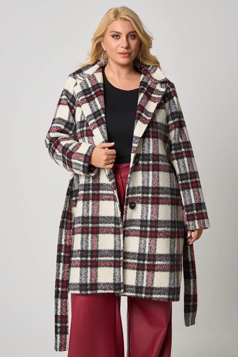 Καρό Παλτό Με Φόδρα Μπορντό 