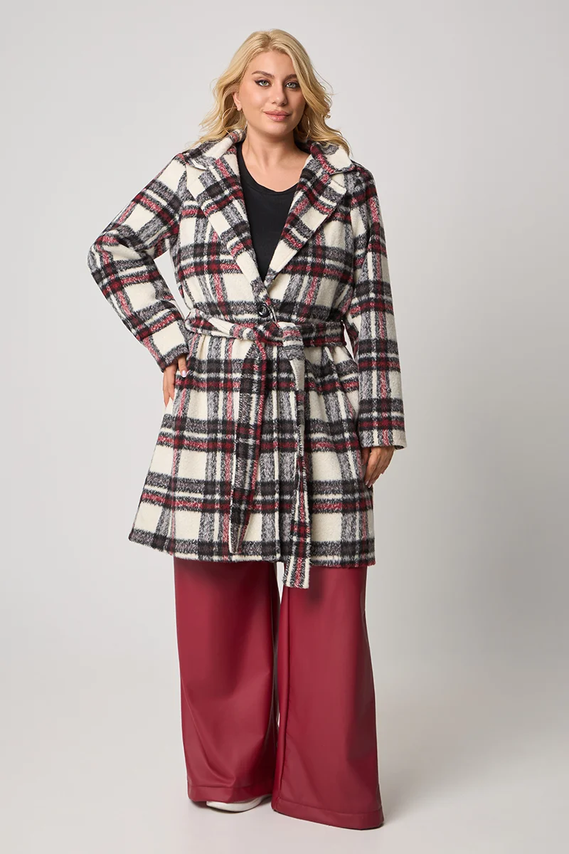 Καρό Παλτό Με Φόδρα Μπορντό 