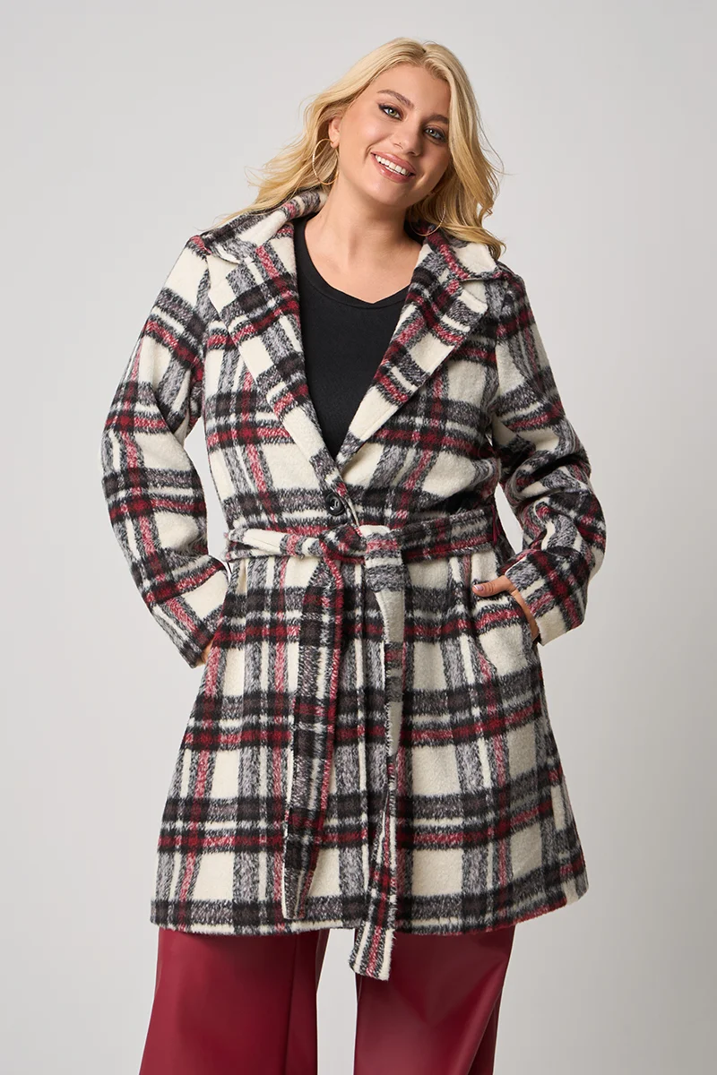 Καρό Παλτό Με Φόδρα Μπορντό 