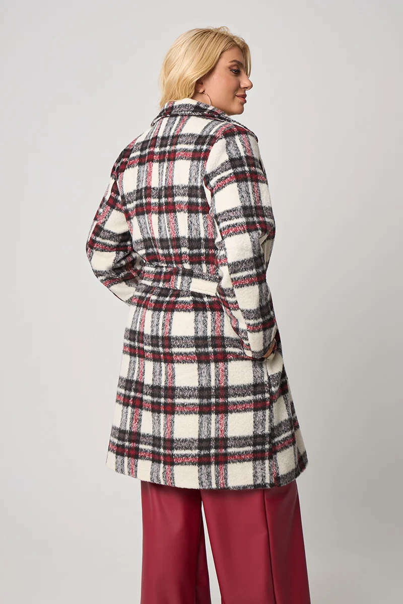 Καρό Παλτό Με Φόδρα Μπορντό 