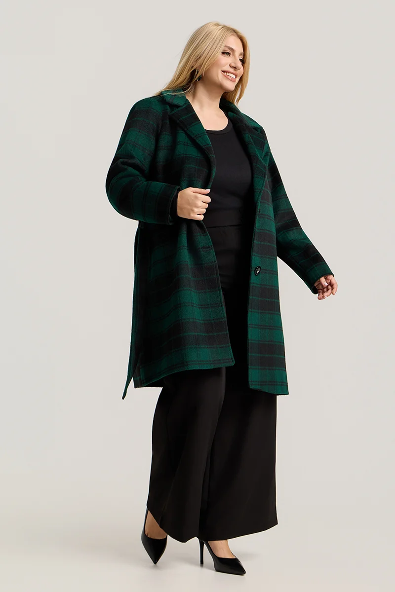 Καρό Παλτό Με Φόδρα Κυπαρισσί  