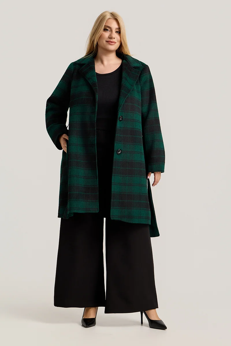 Καρό Παλτό Με Φόδρα Κυπαρισσί  