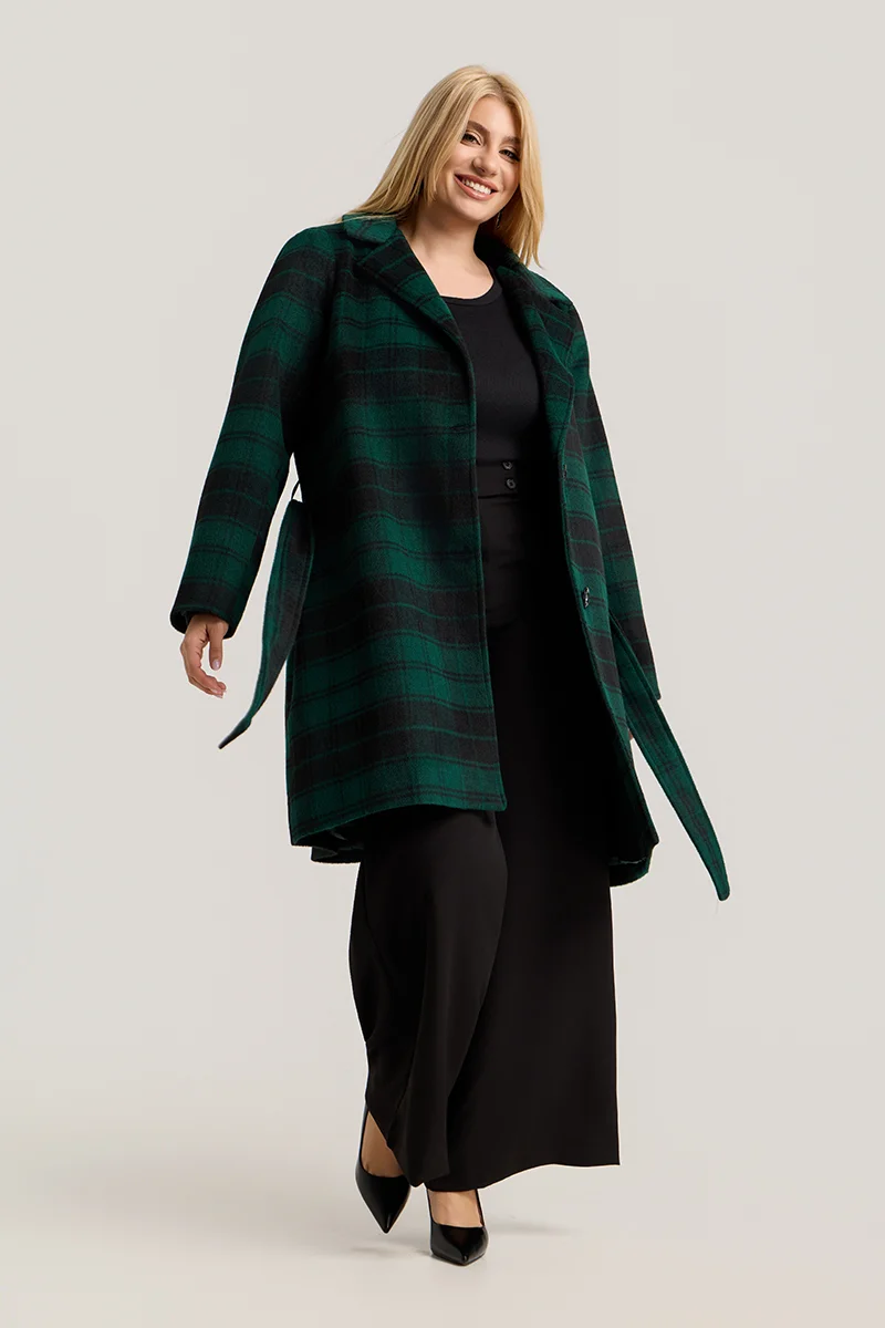 Καρό Παλτό Με Φόδρα Κυπαρισσί  