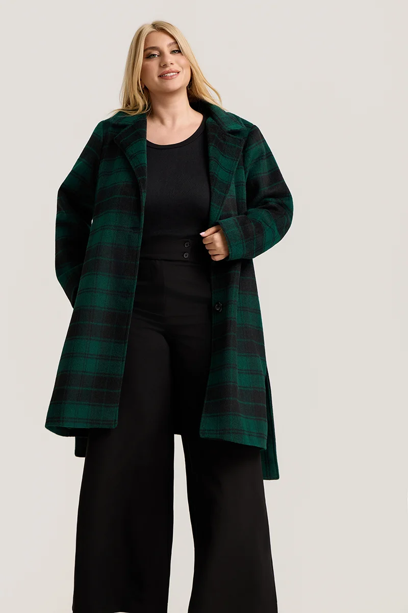 Καρό Παλτό Με Φόδρα Κυπαρισσί  