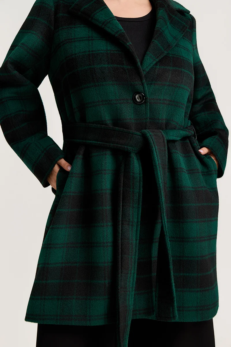Καρό Παλτό Με Φόδρα Κυπαρισσί  