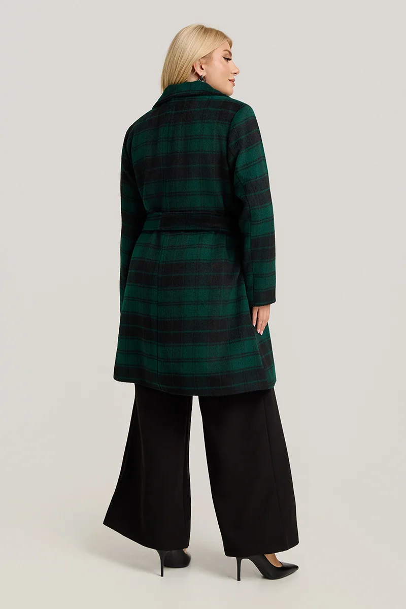 Καρό Παλτό Με Φόδρα Κυπαρισσί  