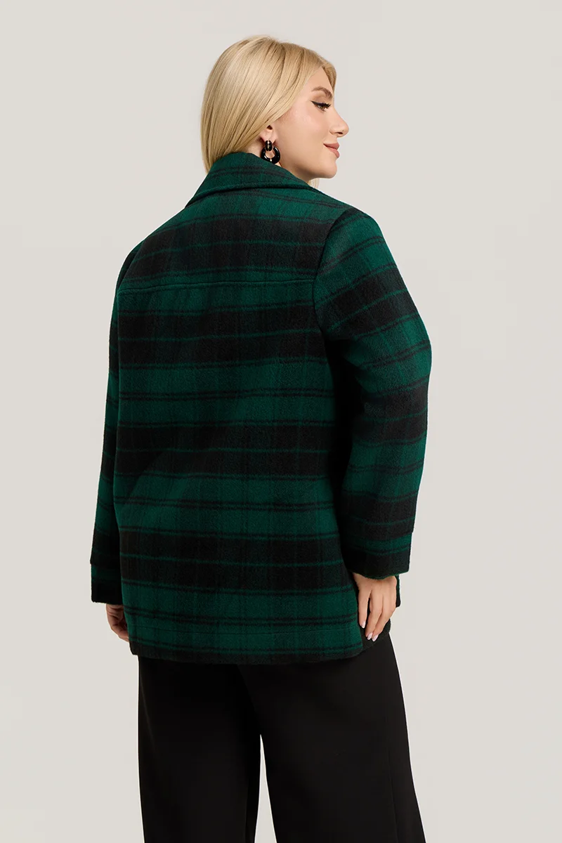 Plus Size Jacket Καρό με Τσέπες σε Κυπαρισσί & Μαύρο