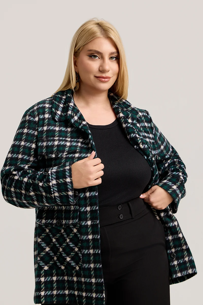 Plus Size Jacket Καρό με Τσέπες σε Πράσινο & Μαύρο