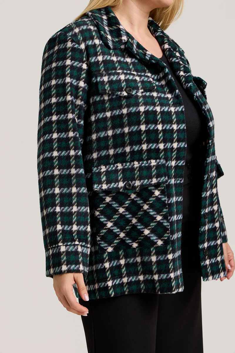 Plus Size Jacket Καρό με Τσέπες σε Πράσινο & Μαύρο