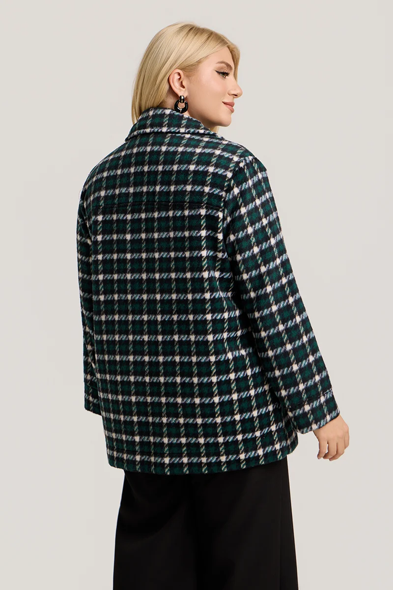 Plus Size Jacket Καρό με Τσέπες σε Πράσινο & Μαύρο