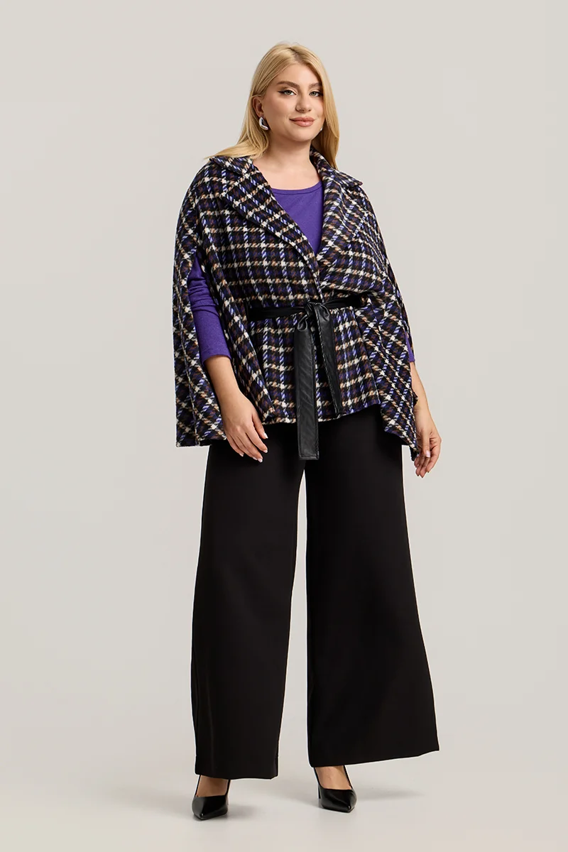 Μωβ Καρό Κάπα Με Ζώνη