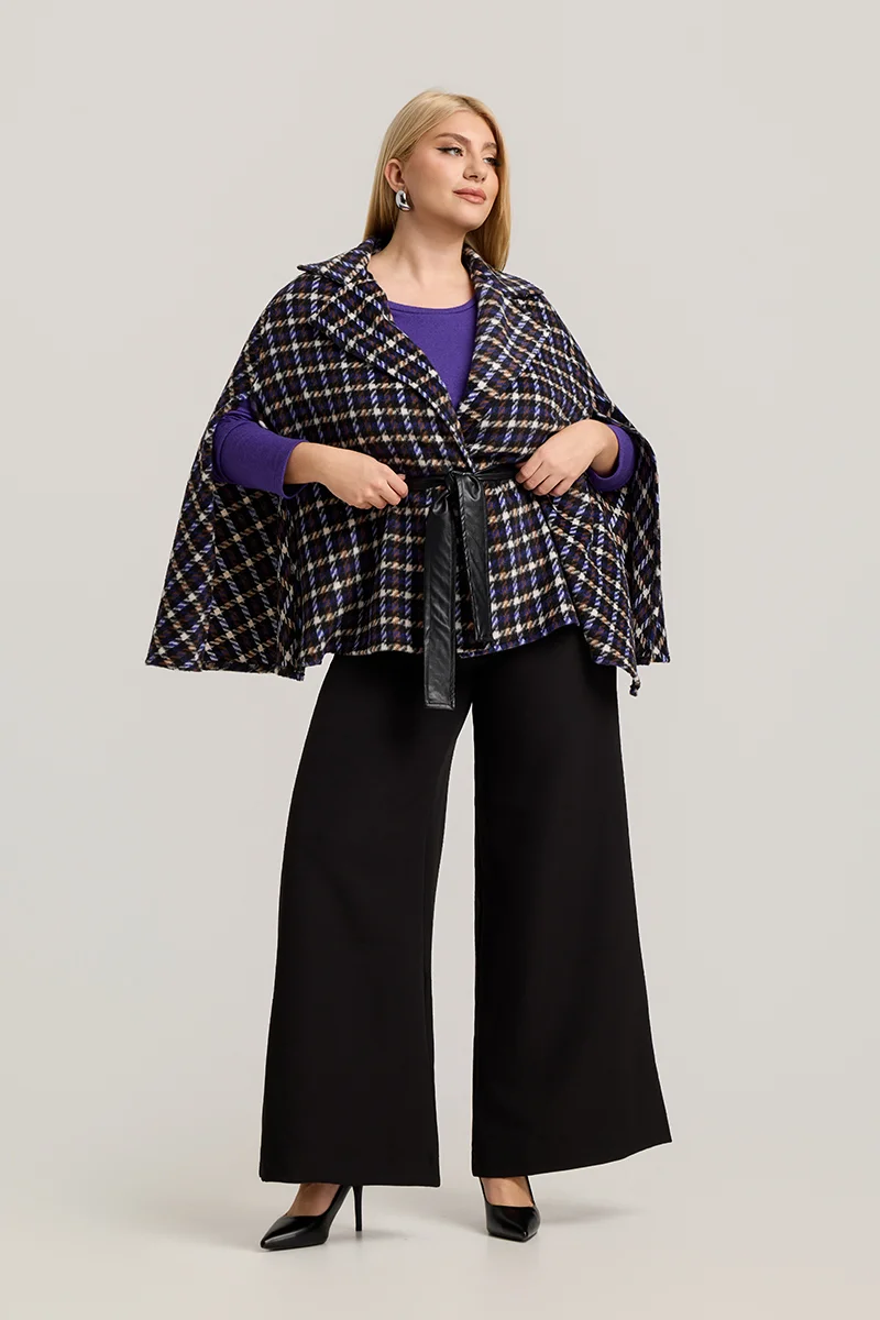 Μωβ Καρό Κάπα Με Ζώνη