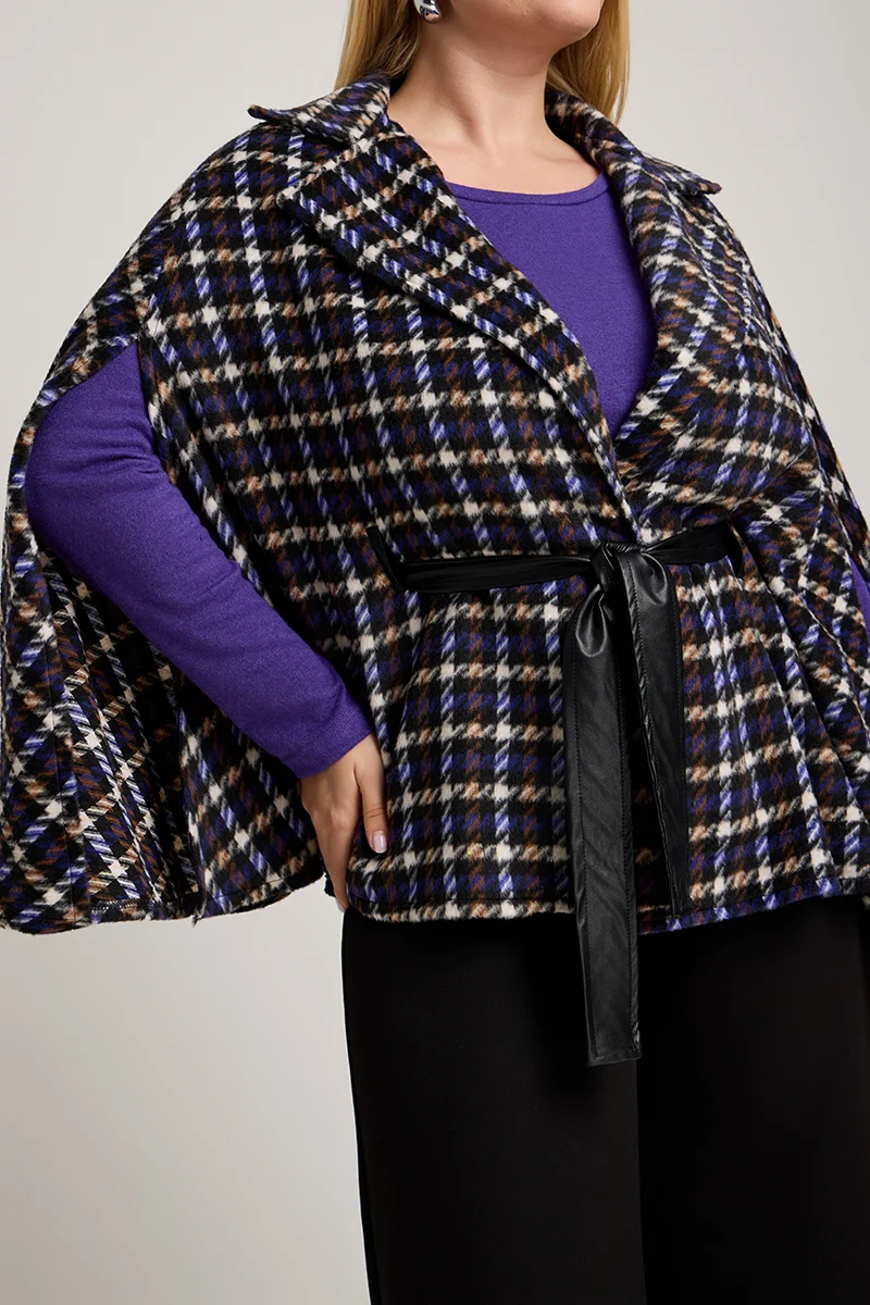 Μωβ Καρό Κάπα Με Ζώνη