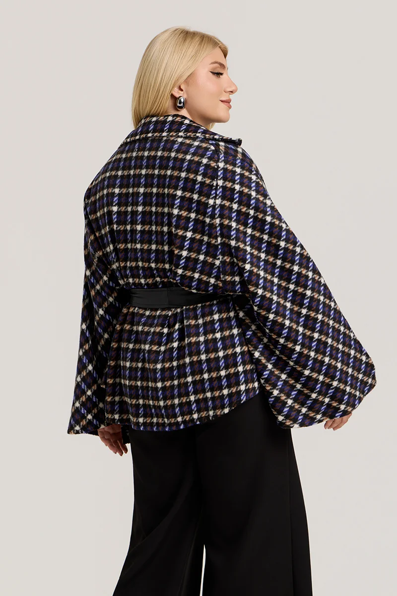 Μωβ Καρό Κάπα Με Ζώνη