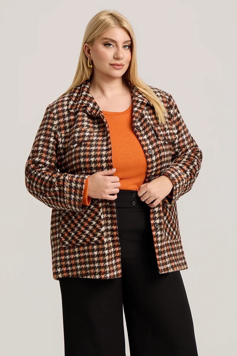 Plus Size Jacket Καρό με Τσέπες