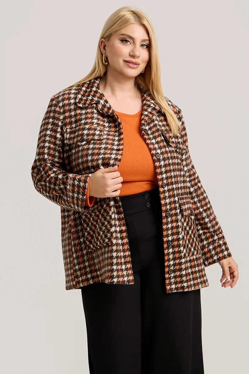 Plus Size Jacket Καρό με Τσέπες