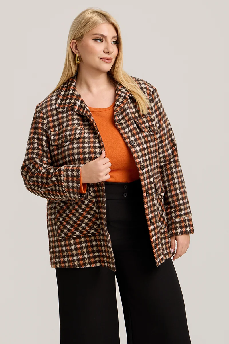 Plus Size Jacket Καρό με Τσέπες