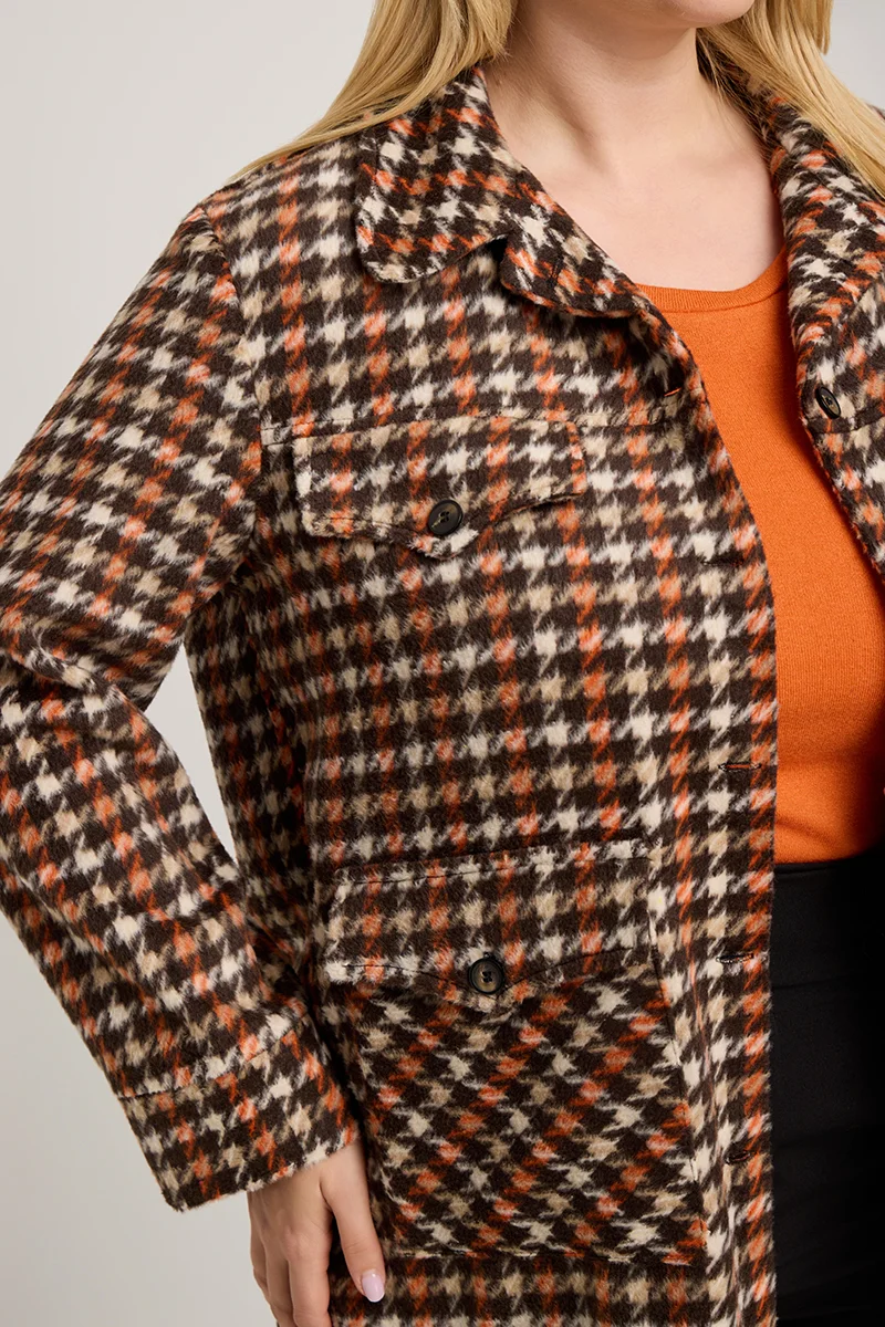Plus Size Jacket Καρό με Τσέπες