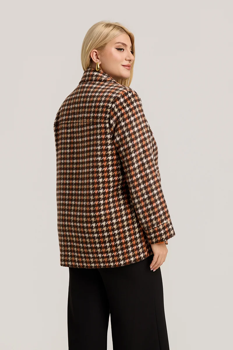 Plus Size Jacket Καρό με Τσέπες