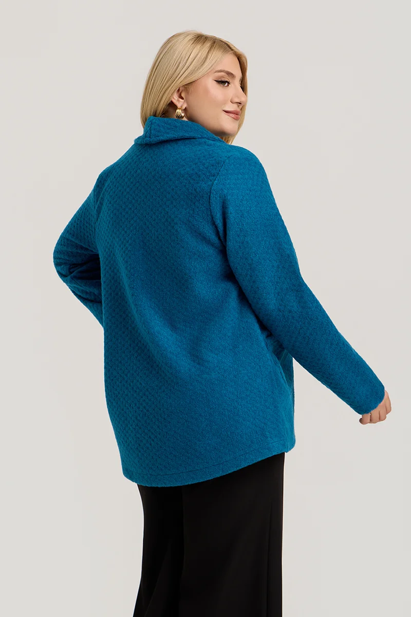Τυρκουάζ Ζακέτα με Γιακά, Κουμπί & Τσέπες 