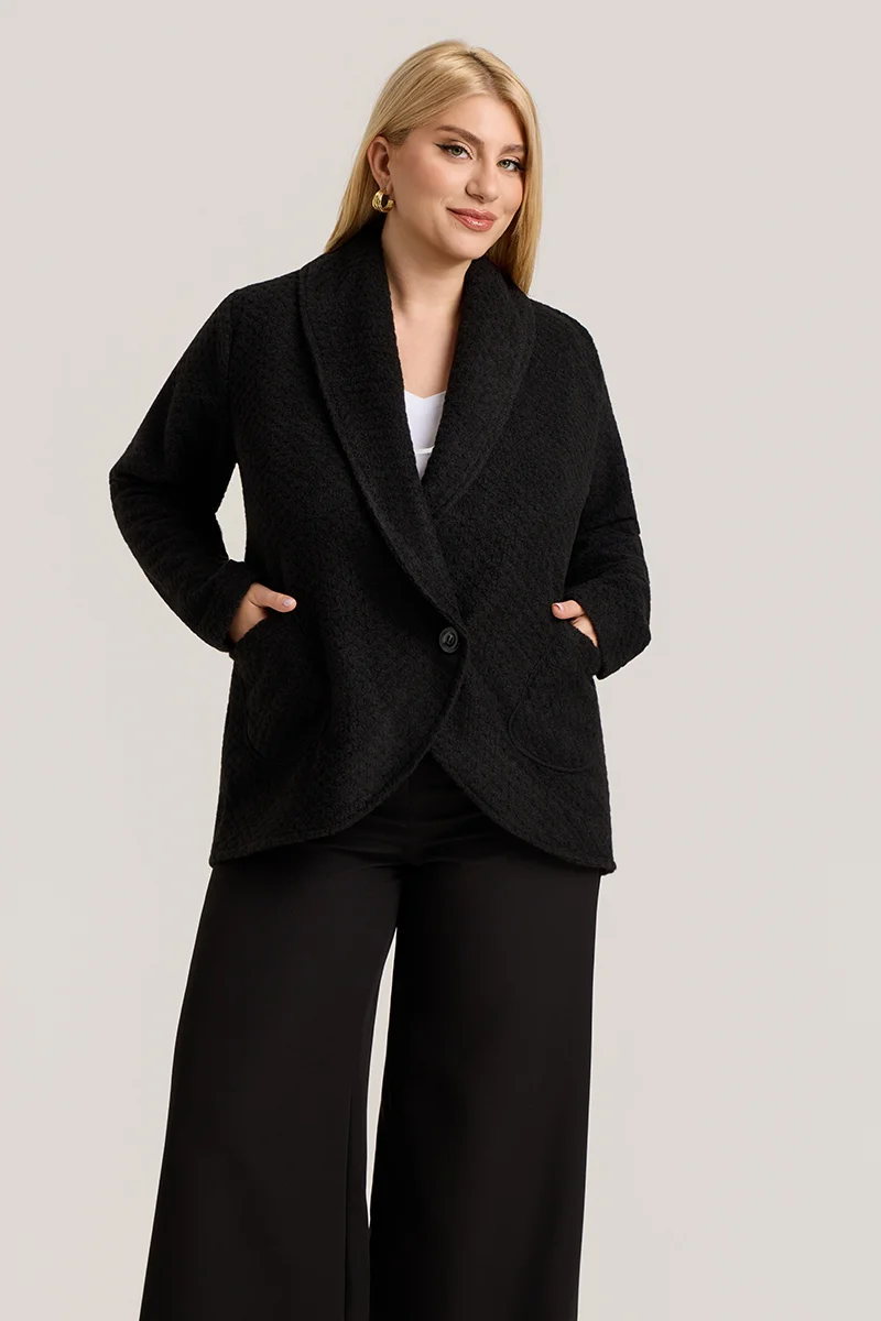 Μαύρη Ζακέτα με Γιακά, Κουμπί & Τσέπες 