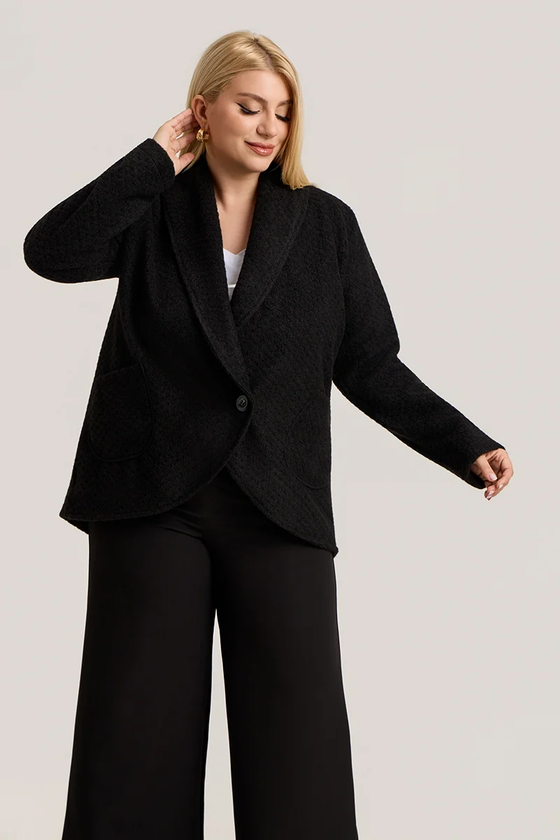 Μαύρη Ζακέτα με Γιακά, Κουμπί & Τσέπες 