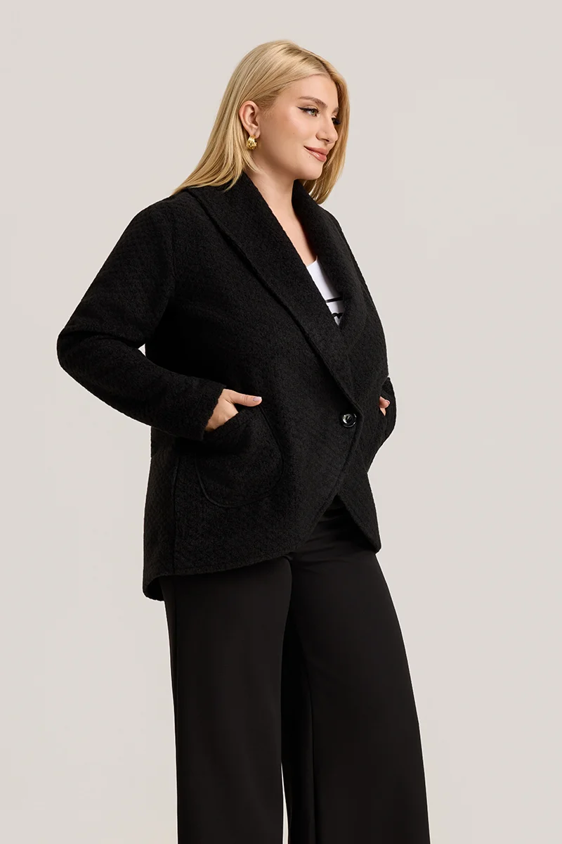 Μαύρη Ζακέτα με Γιακά, Κουμπί & Τσέπες 