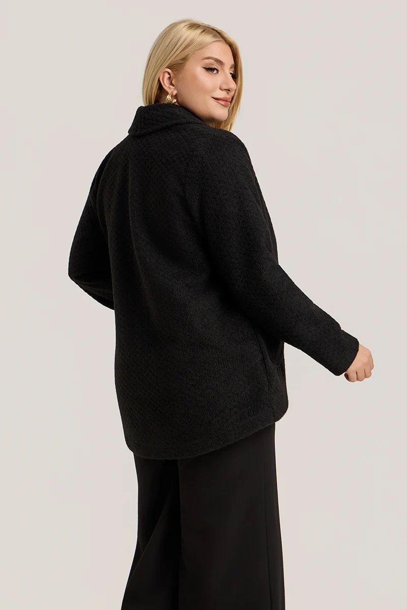 Μαύρη Ζακέτα με Γιακά, Κουμπί & Τσέπες 